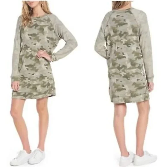slim fit dress slacks Marcella Elba Long Sleeve Sweatshirt Dress in Olive | Women's Size Medium | Midweight French Terry